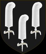 흑태자의 문장, 웨일스 공 1343–1376. 이 문장은 현대 웨일스 공 깃털의 기원이다.