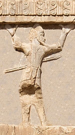 아케메네스 제국군의 스쿠드리아인(트라키아인) 병사, 기원전 480년경. 크세르크세스 1세 묘지 부조.