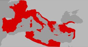 기원전 44년 카이사르 암살 직전 로마 공화국과 속주의 영토.