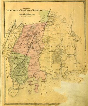 1867년 웨스트체스터 군 남부 지도. 이 지역은 이전 용커스 타운 남부 지역과 함께 브롱크스가 되었다.