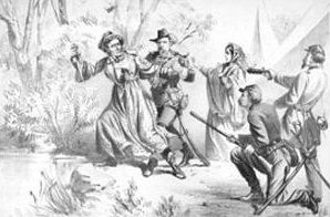 데이비스 부부의 생포를 그린 삽화 (1865년 5월 15일 뉴욕 데일리 뉴스)