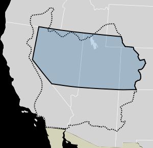 유타 준주(파란색)와 데저릿 주 제안 영역(점선). 현대 주 경계는 참조용.