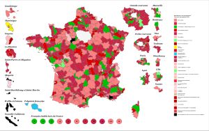 신인민전선 후보들의 주요 정당 소속별 선거구 분포도