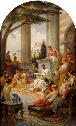 호라티우스가 시를 낭송하는 모습, 아달베르트 폰 뢰슬러(Adalbert von Rössler) 작