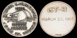 제미니 3호 우주 비행 은색 플라이트라인 메달리온