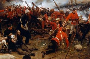 영국-줄루 전쟁(Anglo-Zulu War) (1879년 1월 11일~7월 4일) 중 로크스 드리프트 전투(Battle of Rorke's Drift)를 묘사한 그림의 세부 묘사