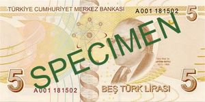 5 터키 리라 지폐 뒷면 (2009)