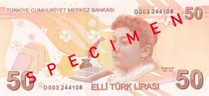 50 터키 리라 지폐 뒷면(2009년)