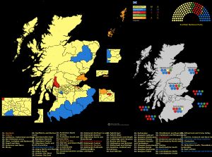 2021년 스코틀랜드 의회 선거에서 보수당이 획득한 의석을 파란색으로 표시했습니다.