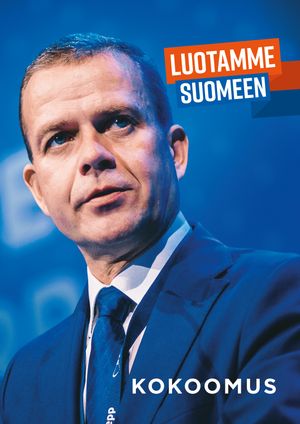 2019년 총선 포스터. 핀란드어로 "우리는 핀란드를 믿습니다"라고 쓰여 있다.