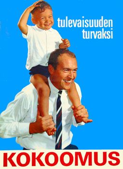 1964년 국민연합당 포스터. 핀란드어로 "미래의 안전을 위하여"라고 쓰여 있다.