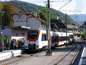 뮌스터탈 지선의 SWEG 남서 독일 주 교통 AG 지역 열차