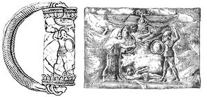 아케메네스 왕조의 왕이 호플리테스와 싸우는 모습, 원통 인장과 인장 보관함, 키메리아 보스포루스.