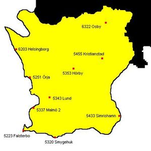 스코네의 일부 SMHI 기온 관측소 위치