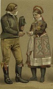 오귀스트 라시네의 Le costume historique에 따른 전통적인 스카니아 결혼식 의상