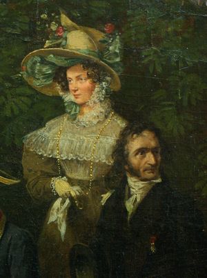 헨리에테 존타크(Henriette Sontag)와 니콜로 파가니니. 프란츠 크뤼거(Franz Krüger)의 1822년 오페라 광장 퍼레이드(Parade on Opernplatz in 1822) 세부 묘사