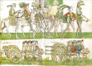 멜키오레 페라이올로의 "15세기 비유 연대기"에 묘사된 프랑스군의 나폴리 입성 (1495년 2월 22일)