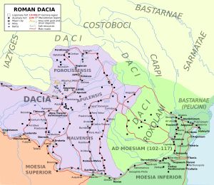 로마 제국에 합병된 다키아 영토 (붉은색으로 표시)