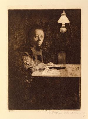 식탁에서의 자화상 (1893). 판화. 이 작품은 밀워키 미술관에 소장되어 있다.