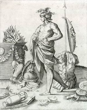 아고스티노 베네치아노의 판화. 르네상스 시대의 알키비아데스를 반영하고 있다.