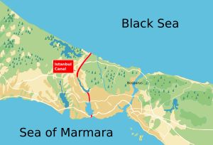 운하 공사 부분을 빨간색으로 표시