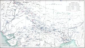1857년 5월 1일 군대 배치 상황을 보여주는 인도 반란 지도