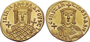 황제 이리니와 그녀의 아들 콘스탄티노스 6세가 묘사된 금 솔리두스