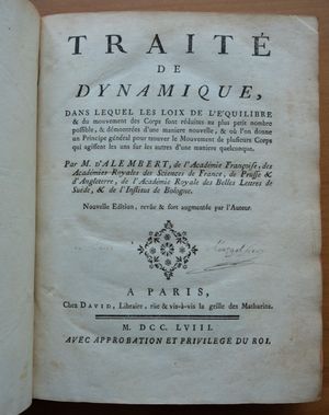 1758년판 Traité de dynamique(역학편) 표지