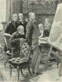 제3차 솔즈베리 후작 내각의 방위 위원회 회의. 왼쪽부터 고셴 재무 장관, 솔즈베리 후작 수상, 랜즈다운 후작(당시 육군 장관), 데본셔 공작 추밀원 의장, 아서 밸푸어 하원 원내 총무