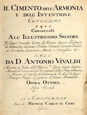 비발디의 조화와 발명의 시험 표지, 사계를 포함하고 있음