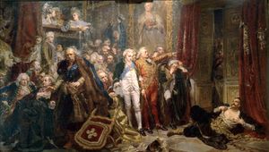 회의장 앞에서 '채결하러 가려면 나를 이 자리에서 죽이고 가라'며 저항하는 타데우시 레이탄(오른쪽)