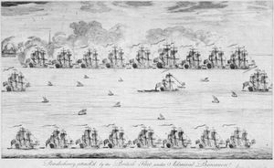 1748년 후반, 영국 해군 제독 에드워드 보스케이웬의 퐁디셰리 포위 공격