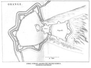 나사우의 모리스가 건설한 오랑주 도시와 성의 군사 방어 시설 지도