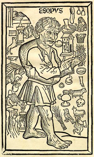 La vida del Ysopet con sus fabulas historiadas(스페인, 1489)에서 아이소프의 삶을 묘사한 목판화