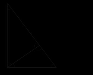 아인슈타인의 증명에 따라 빗변에 직각삼각형이 두 다리에 유사한 직각삼각형으로 분할됨