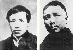 장이우(왼쪽)와 쑨우(오른쪽). 이들은 각각 문학사와 공진회를 이끌었던 동맹회 회원 혁명파로 우창 봉기를 계획했었으나, 사전에 발각되었다.