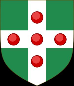 그렌빌 가문(워턴 언더우드, 버킹엄셔)의 문장: Vert, on a cross argent five torteaux