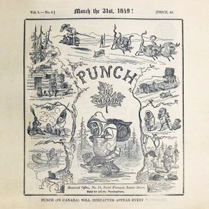 캐나다 펀치(Punch in Canada) 1권 6호(1849년 3월 31일), 창립자 존 H. 워커 작품의 전면 만화