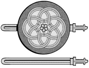 방패를 든, 혹은 들지 않은 줄피카르. 이맘 알리의 칼을 묘사한 파티마 왕조 시대의 그림은 이집트 카이로의 바브 알 나스르(아래 그림 참조) 문에 새겨져 있다.