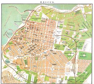 오데사 시 중심가의 옛 지도. 북쪽은 왼쪽이다.