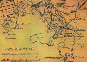 그란데 전쟁(Guerra Grande)(1843~1851) 중 몬테비데오 지도.