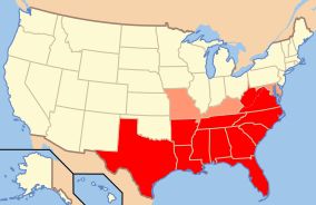 미국 남북 전쟁 당시 남부 연합과 국경 주 지도.