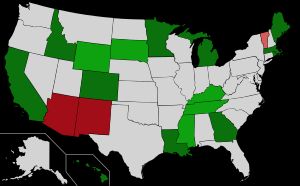 미국의 주별 아르차흐 인정 현황 지도