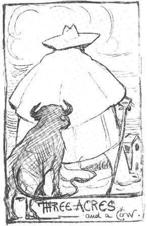 분배주의(Distributism) 슬로건 "세 에이커와 한 마리의 소(Three acres and a cow)"를 바탕으로 한 자화상