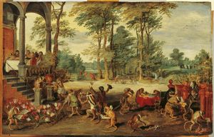 얀 브뤼헐(Jan Brueghel the Younger)의 '튤립 버블 풍자화'(약 1640년)