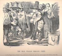 1861년 펀치에 실린 풍자 그림. 브리간테에게 총을 나눠주는 교황 비오 9세.