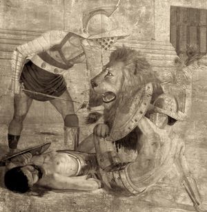 사자를 사냥하는 검투사의 모습