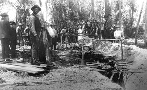 1886년 플로리다주 키시미에서 열린 프리메이슨 피크닉에서 고기를 바비큐하는 사람들