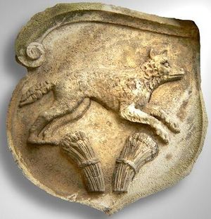 보리 밭의 육식 악령인 로겐볼프(Roggenwolf)가 수확한 보리단을 바르텐슬레벤 가문 문장에 새겨져 있다.