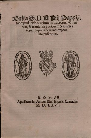 피우스 5세 교황의 투우 및 야생 동물이 관련된 기타 혈액 스포츠 금지 교황령 (1567)